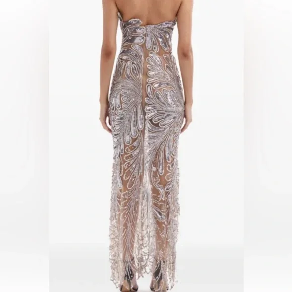 Oscar de la Renta  fern crystal embroidered gown- silver - Picture 2 of 11